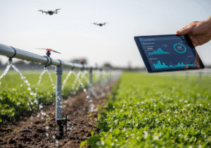 IoT w rolnictwie precyzyjnym: Czujniki mierzące wilgotność gleby i automatyzacja nawadniania.